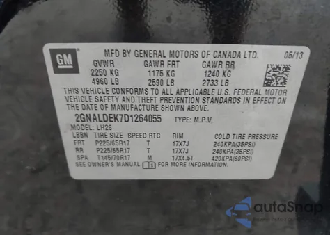 2013 Chevrolet Equinox 1Lt from USA, damaged, VIN 2GNALDEK7D1264055